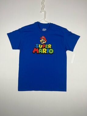 Nintendo Super Mario Graphic Tee (Adult Sizes) Retro Blue Short Sleeve T-Shirt
